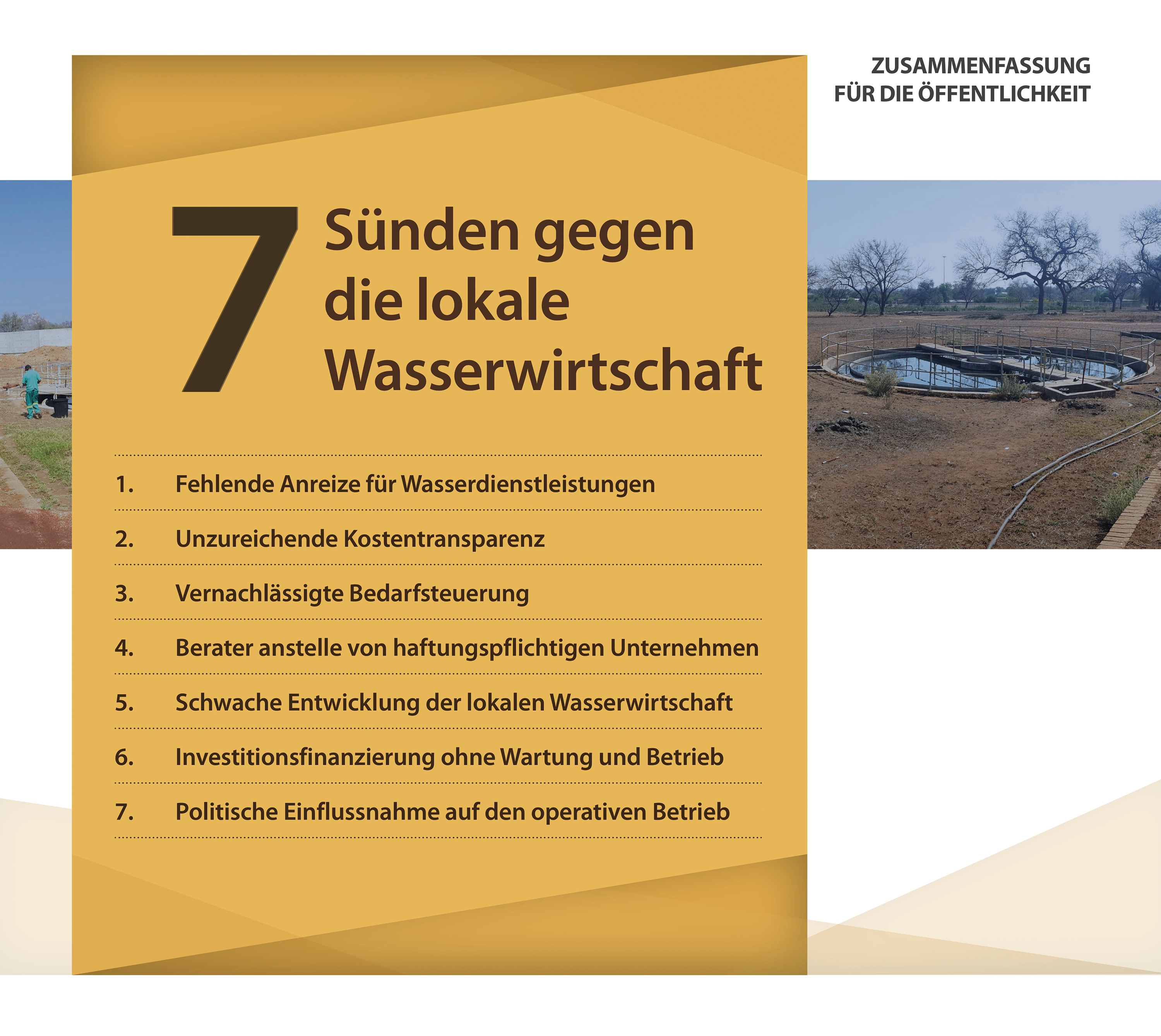 Das Bild zeigt die erste Seite des Sieben-Sünden-Papiers, auf dem die Liste der Sieben Sünden gegen die lokale Wasserwirtschaft zu sehen ist.