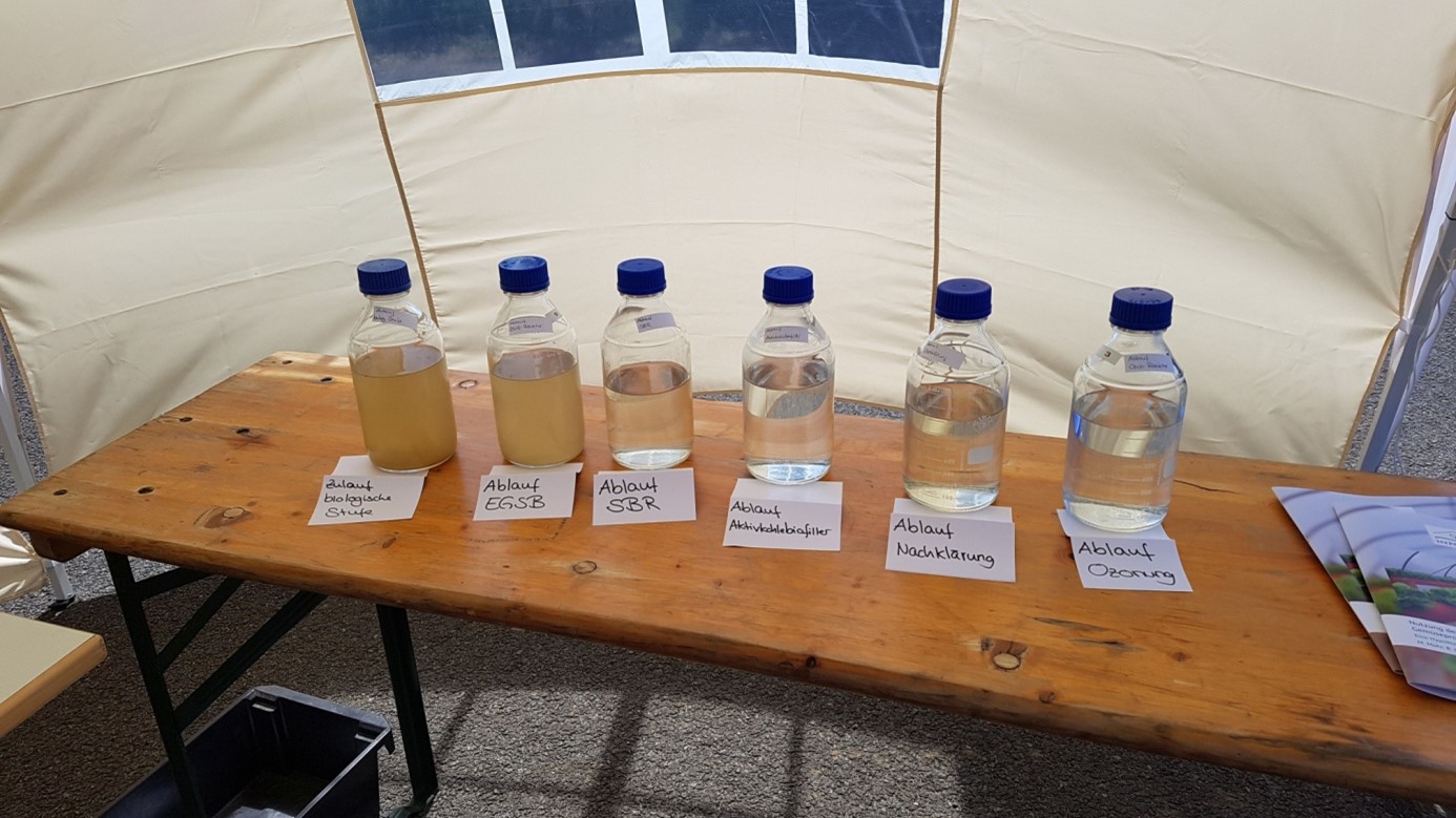 Von links nach rechts wird das Bewässerungswasser immer sauberer und klarer.