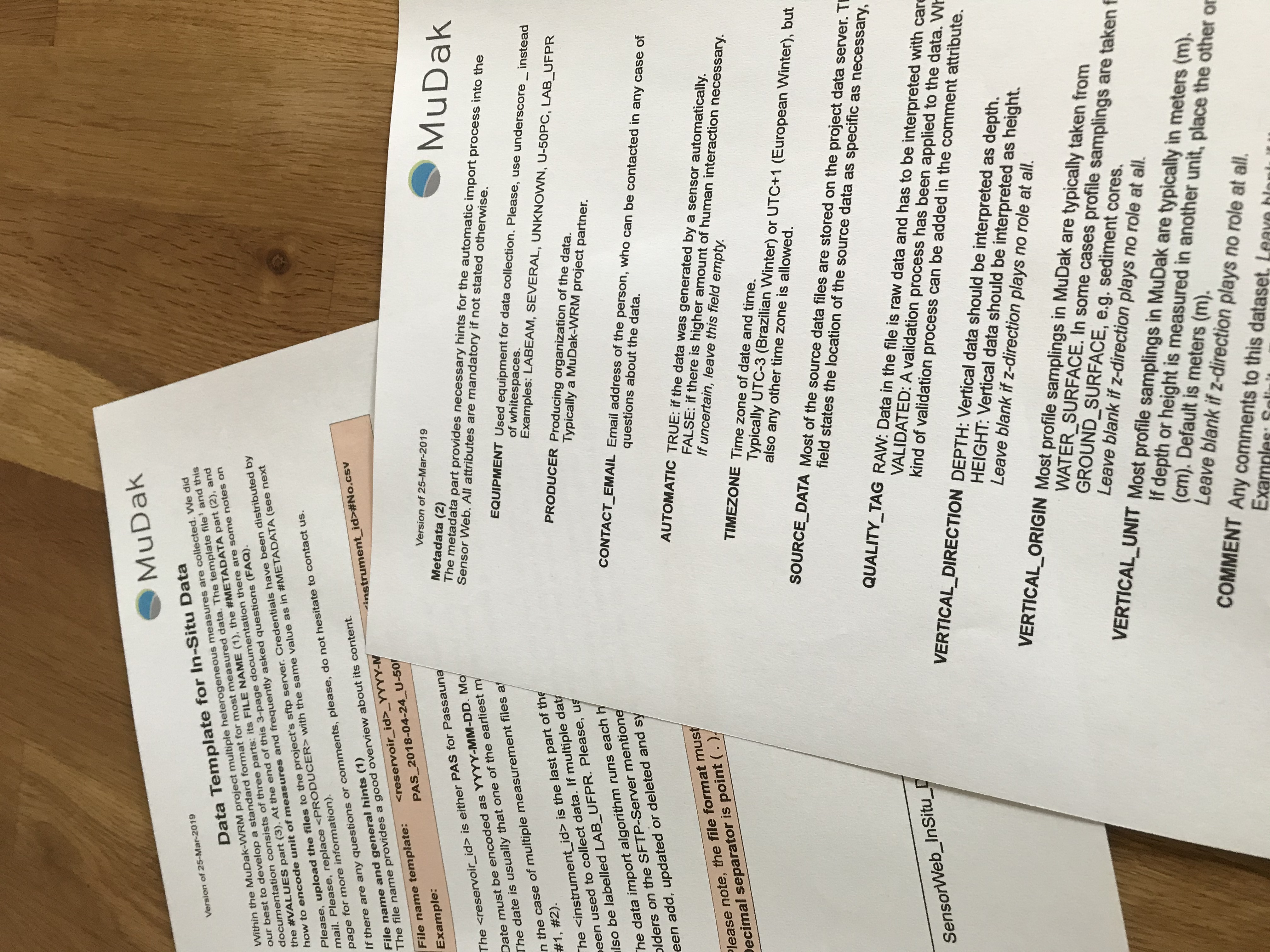 Photo of a print of the csv template