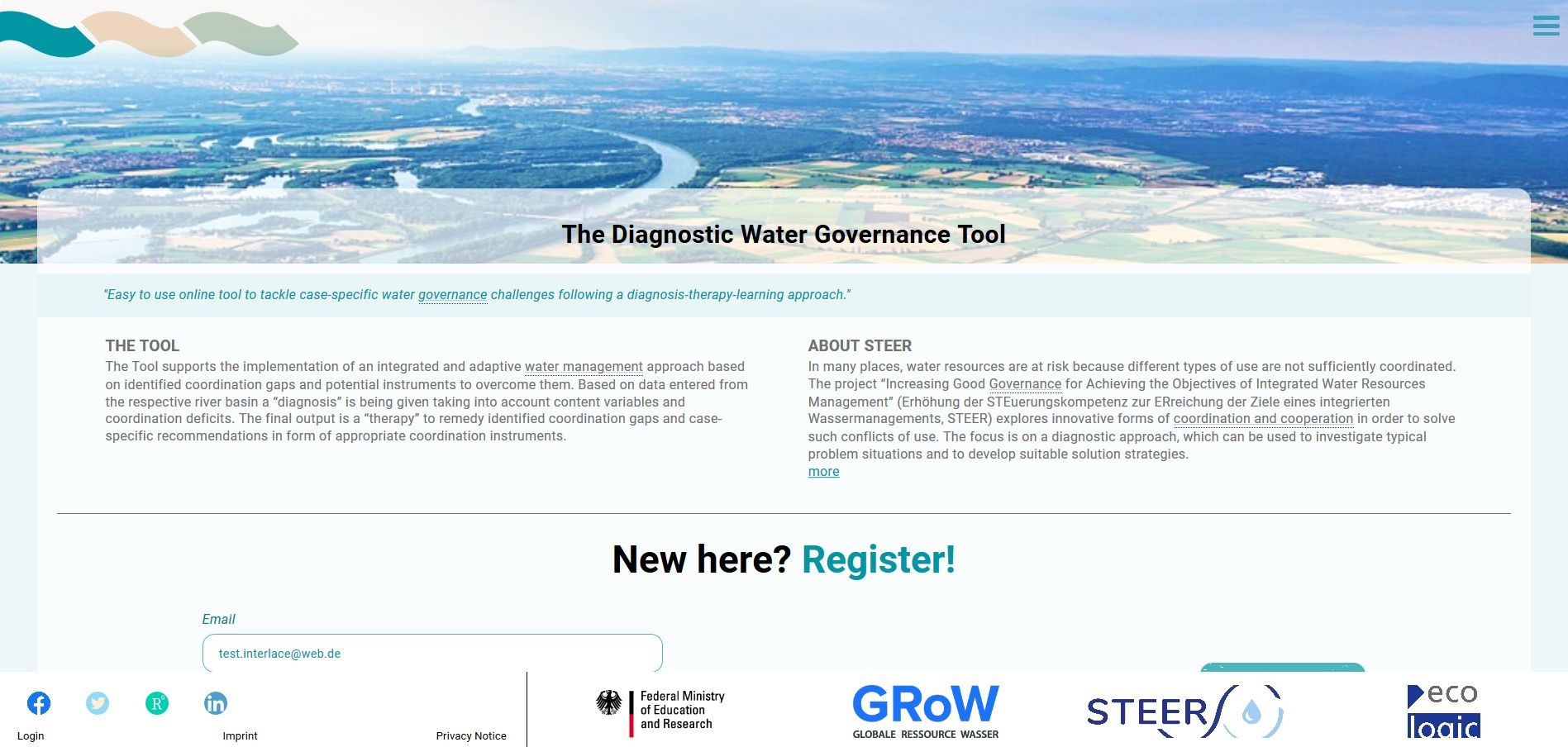 Screenshot of the Diagnostic Water Governance Tool, which enables users to obtain a diagnosis of the water governance system as well as suggestions for suitable governance instruments.