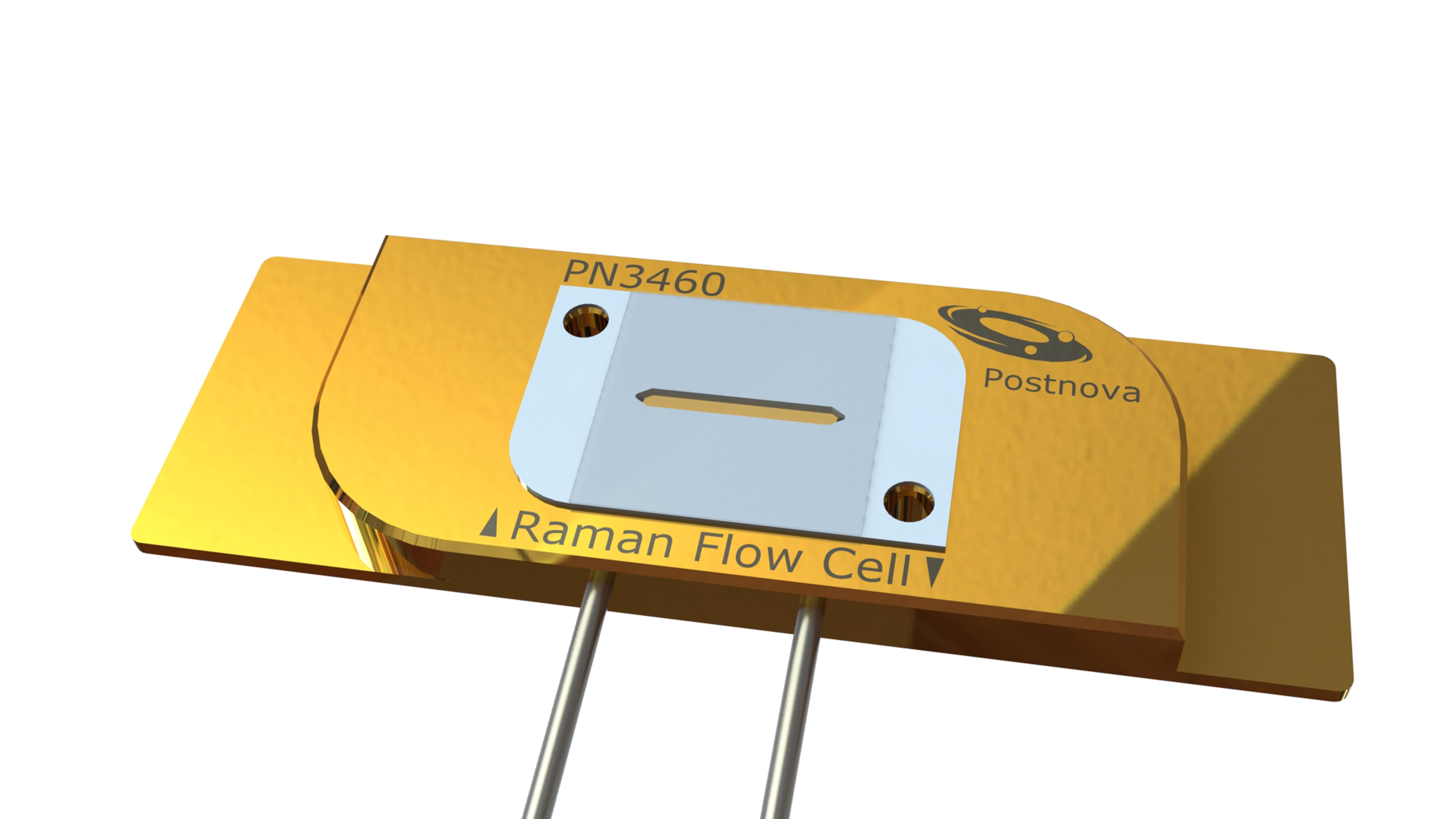 Schematic setup of the Postnova PN3460 Raman flow cell for coupling with a flow-based system (e.g. field-flow fractionation).