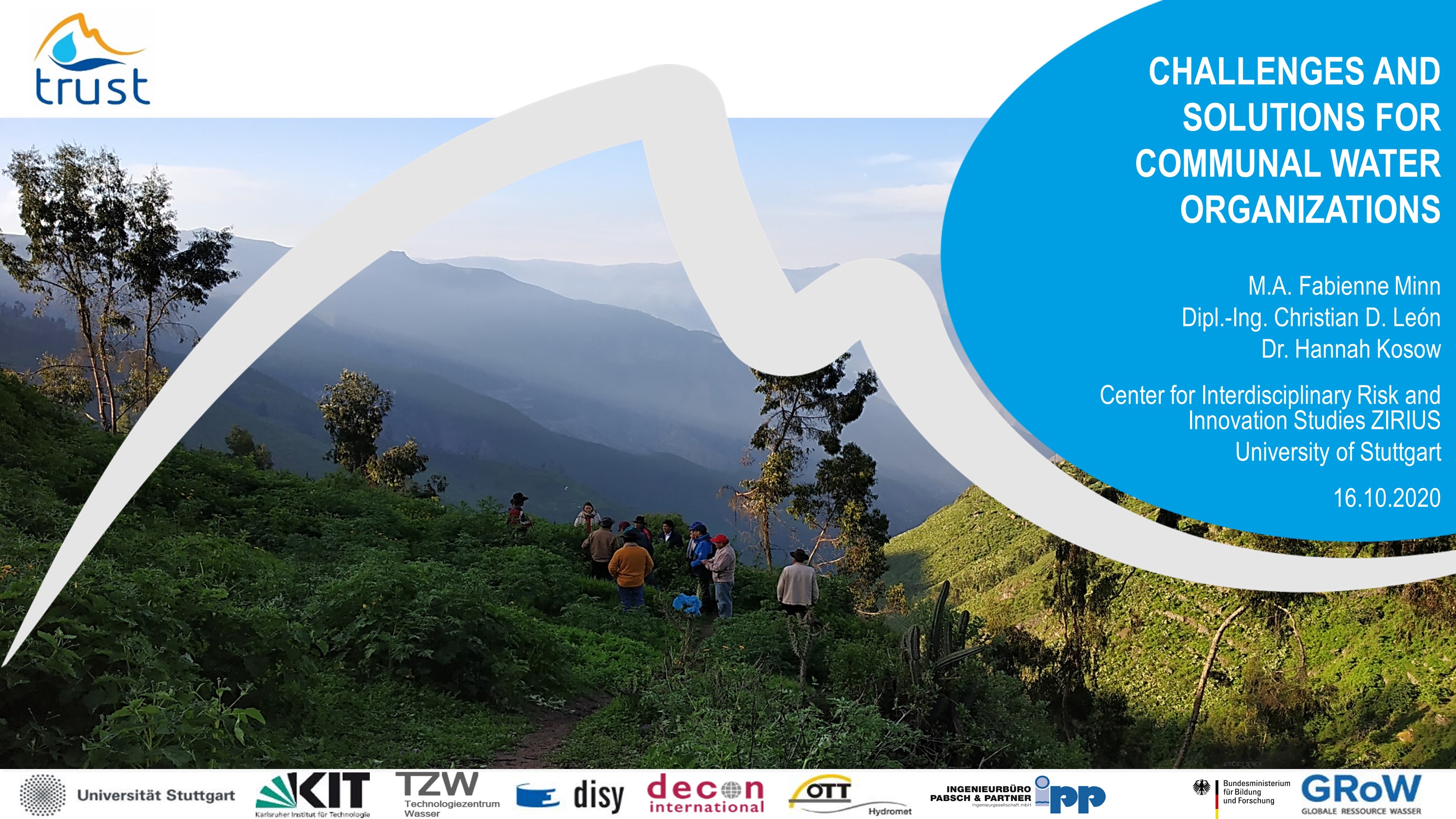 Opening slide of the presentation entitled „Challenges and Solutions for Communal Water Organizations“