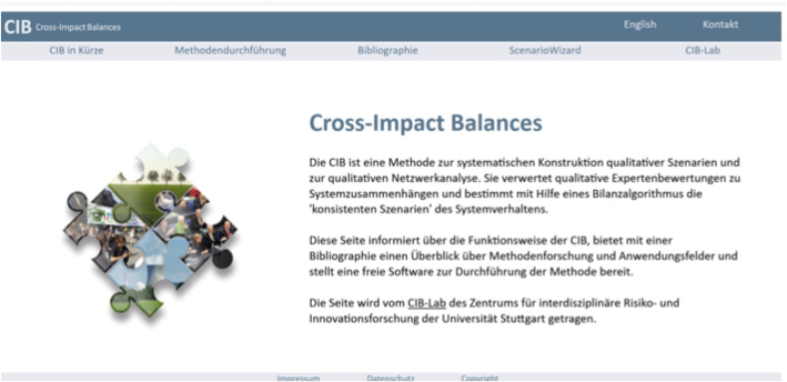 Screenshot of the CIB method homepage, start page.