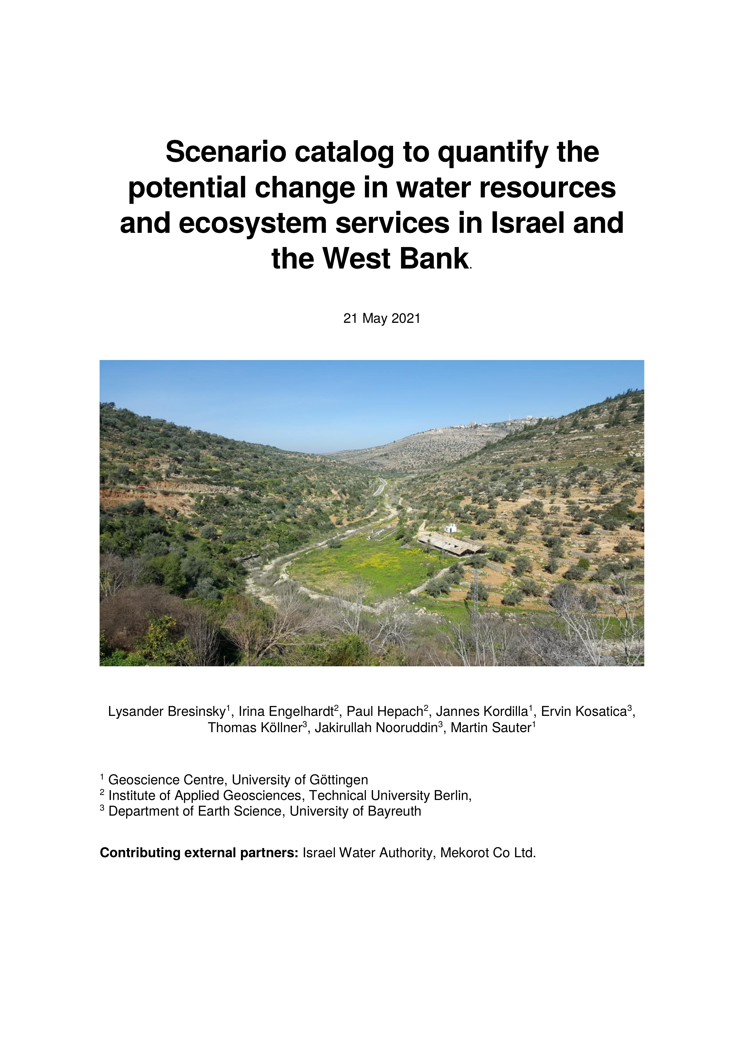 Frontpage of the scenario catalogue