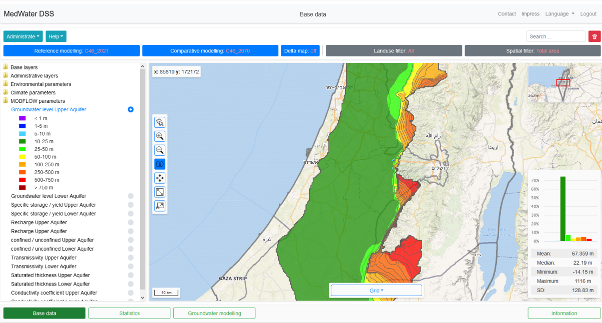MedWater DSS Tool “Base data” for interactive visualization of data from the MODFLOW computational runs.