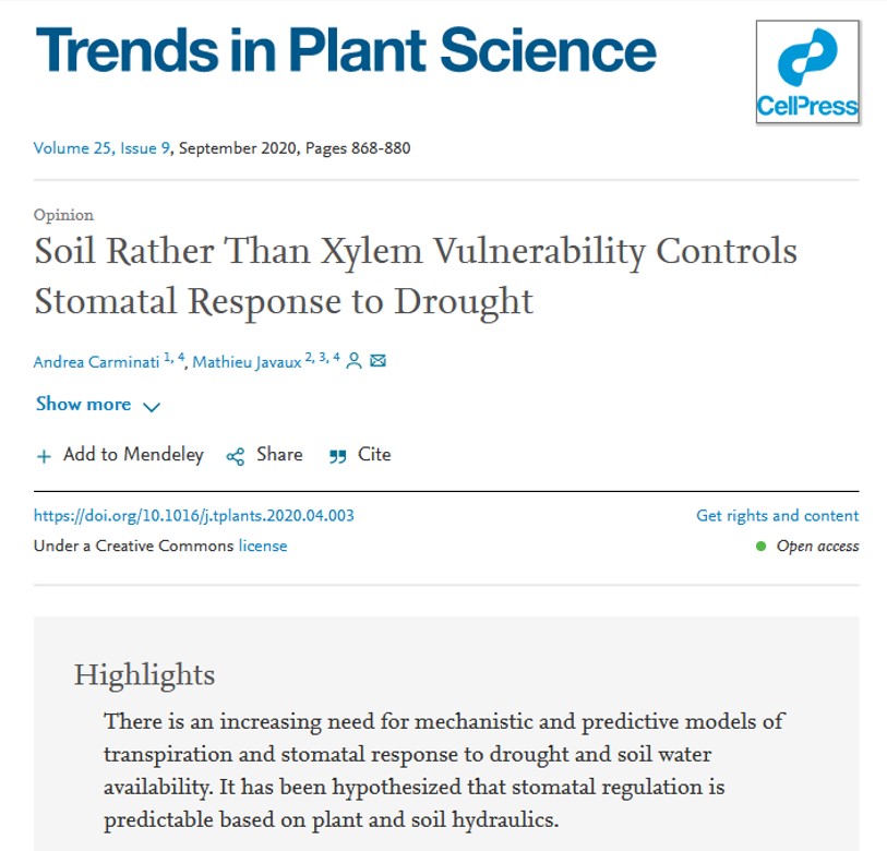 Front page of scientific article at "Trends in Plant Science"