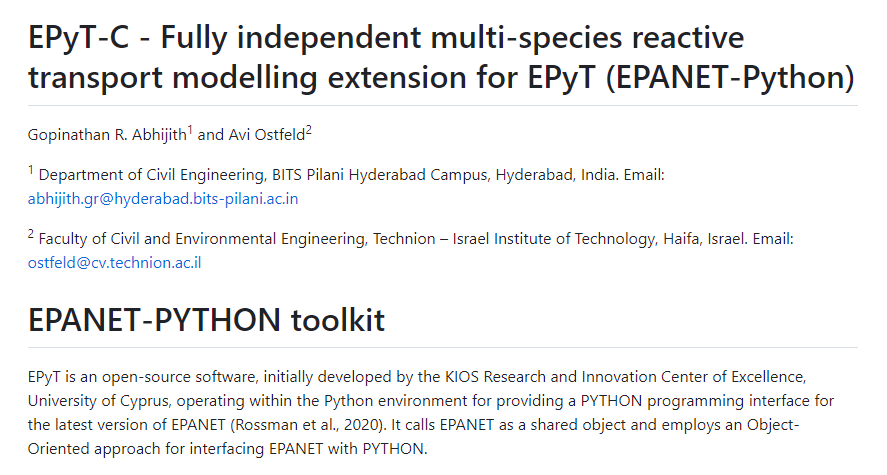 Unabhängige Multi-Spezies-Modellierung des reaktiven Transports für EPyT (EPANET-Python)