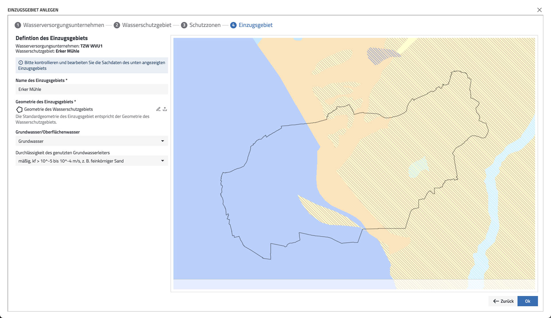 Screenshot „Definition of a catchment area”